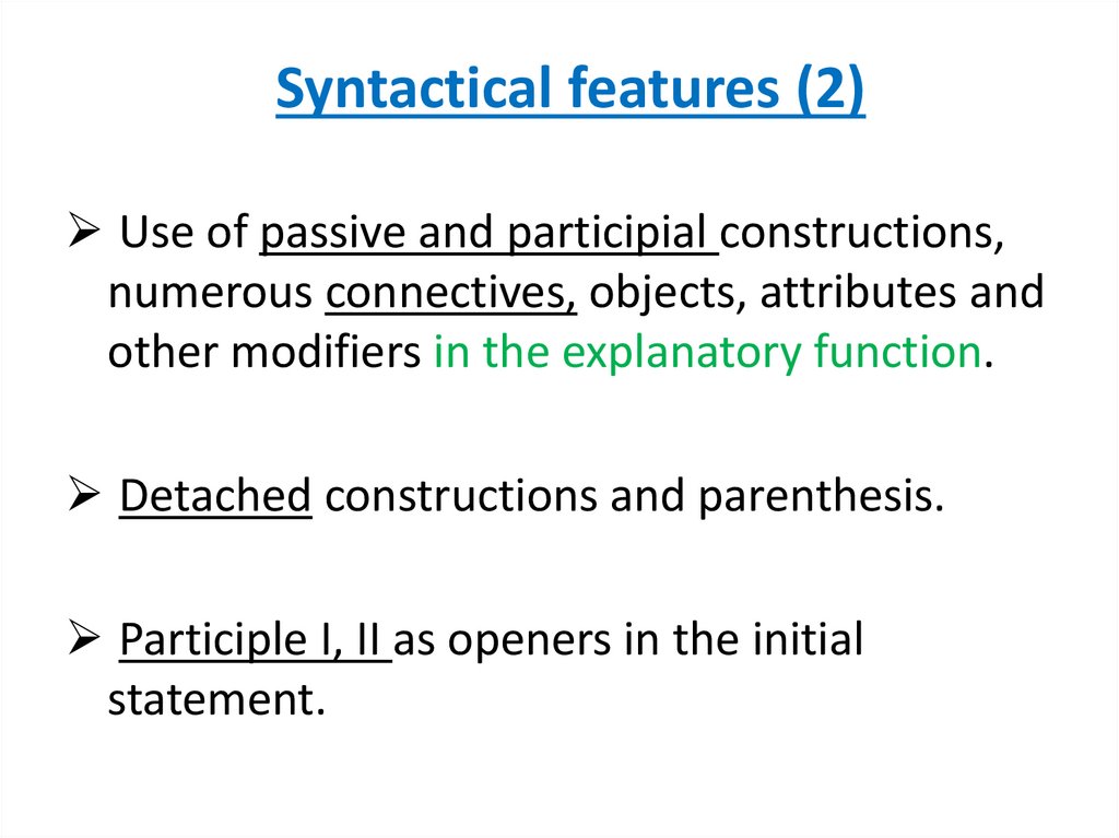 Syntactical features (2)