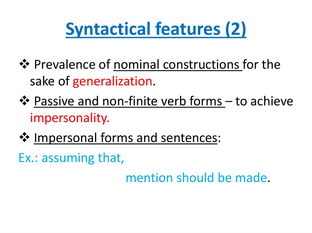 Syntactical features (2)