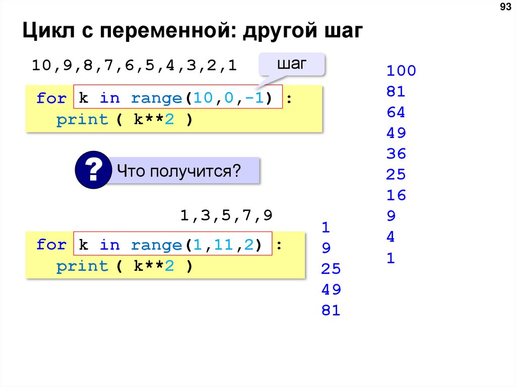 Цикл с переменной: другой шаг