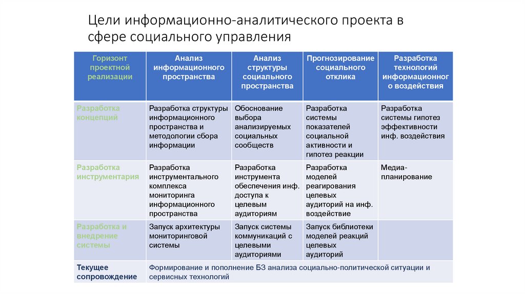 Цели информационно-аналитического проекта в сфере социального управления