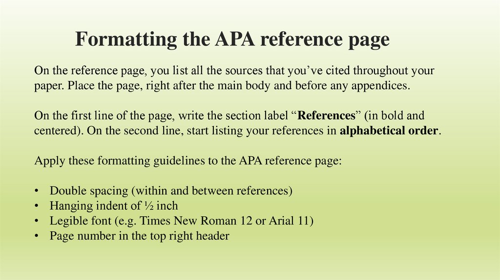 Formatting the APA reference page