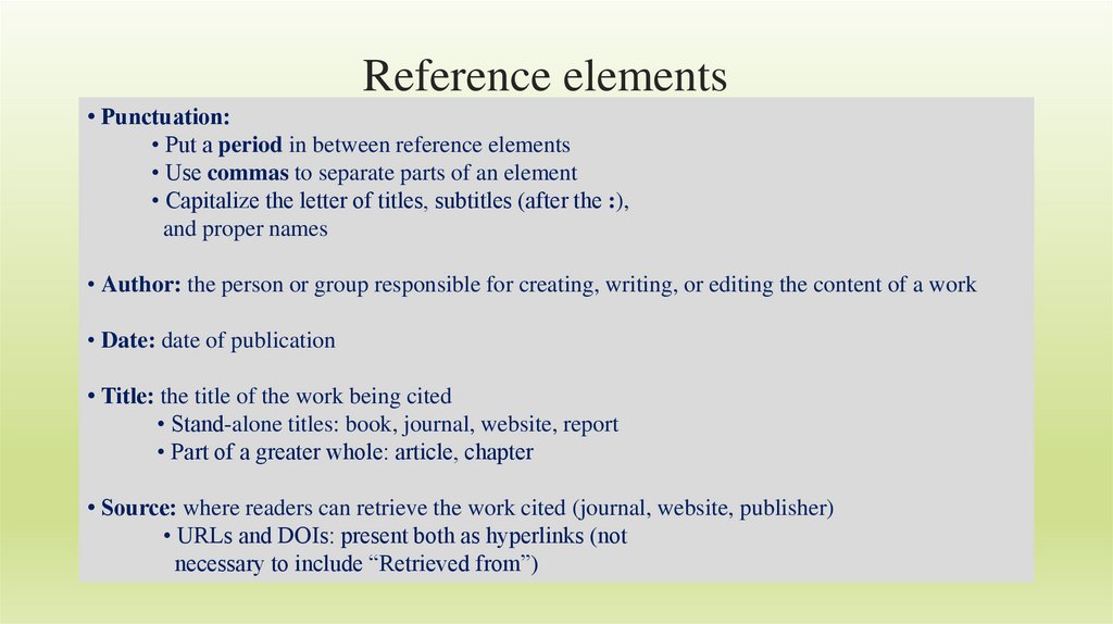 Reference elements