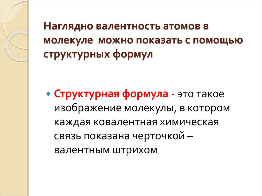Наглядно валентность атомов в молекуле можно показать с помощью структурных формул