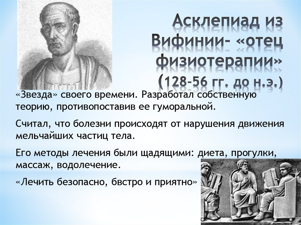 Асклепиад из Вифинии- «отец физиотерапии» (128-56 гг. до н.э.)