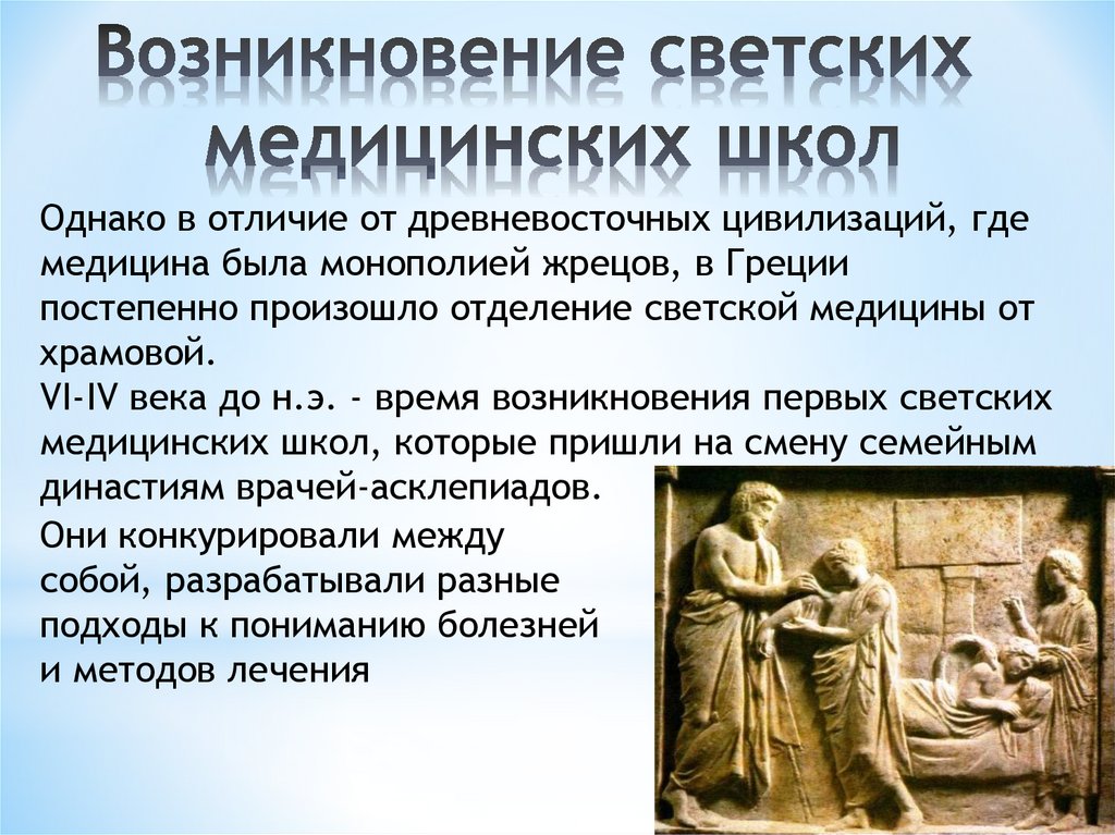 Возникновение светских медицинских школ