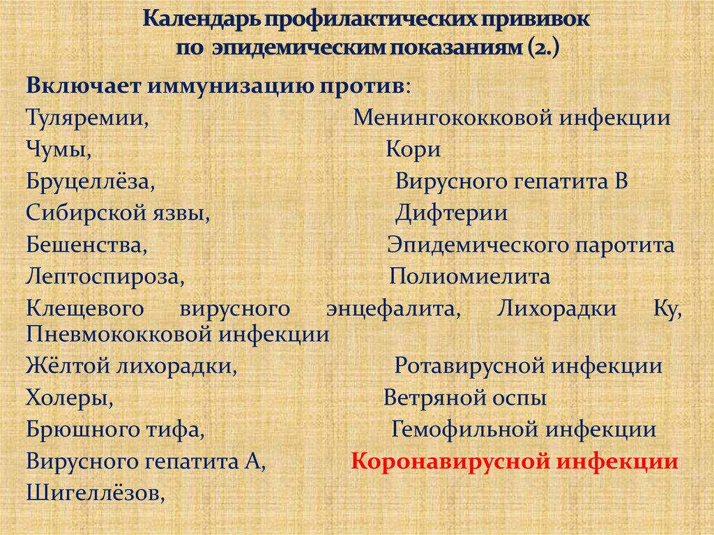 Календарь профилактических прививок по эпидемическим показаниям (2.)