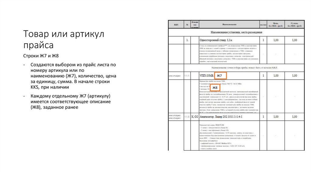 Товар или артикул прайса