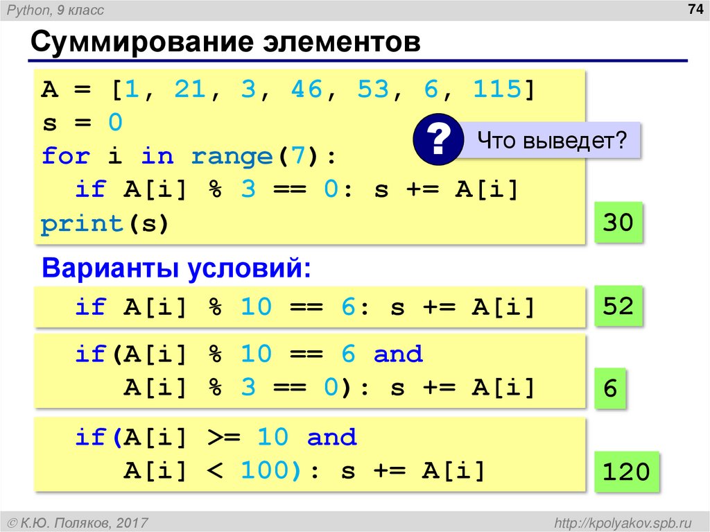 Суммирование элементов