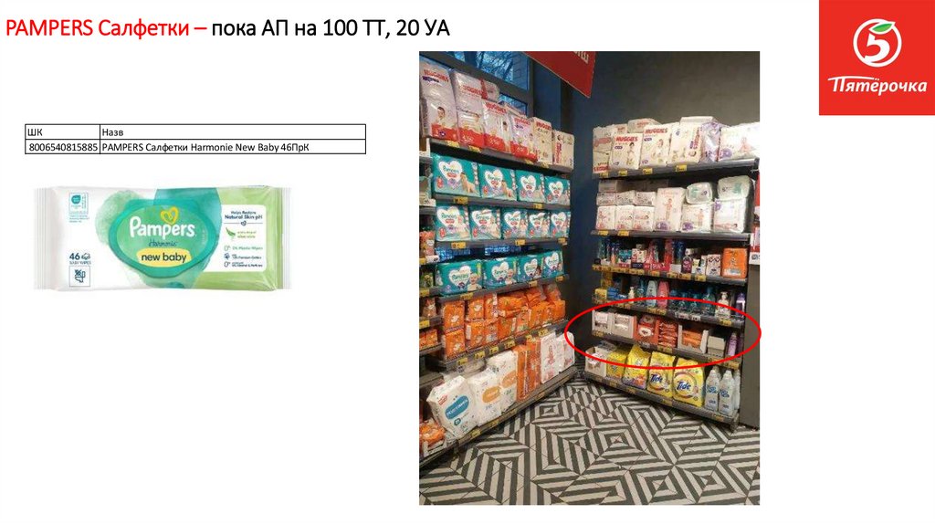 PAMPERS Салфетки – пока АП на 100 ТТ, 20 УА