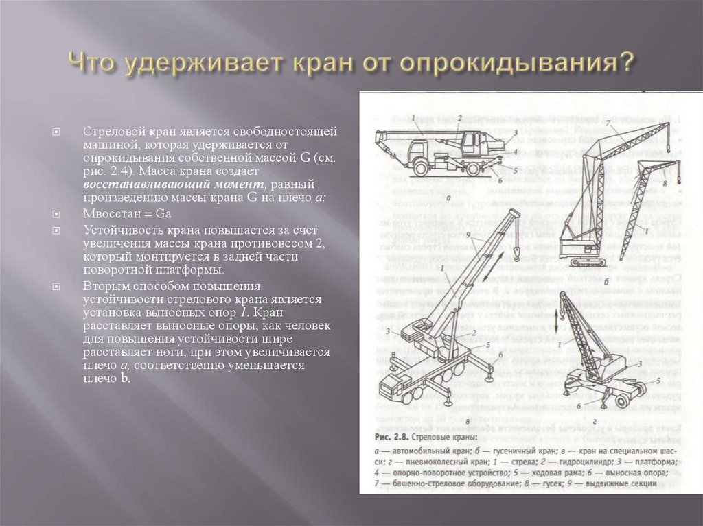 Что удерживает кран от опрокидывания?