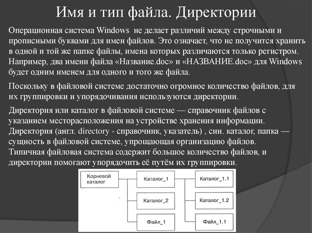 Имя и тип файла. Директории