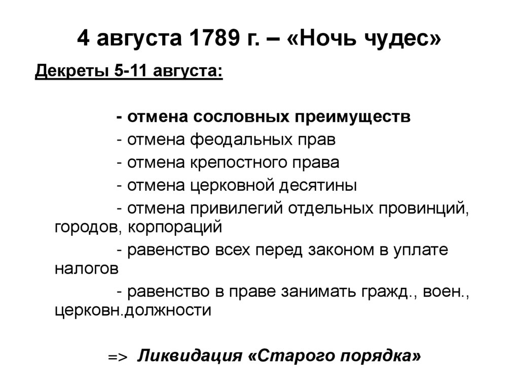 4 августа 1789 г. – «Ночь чудес»
