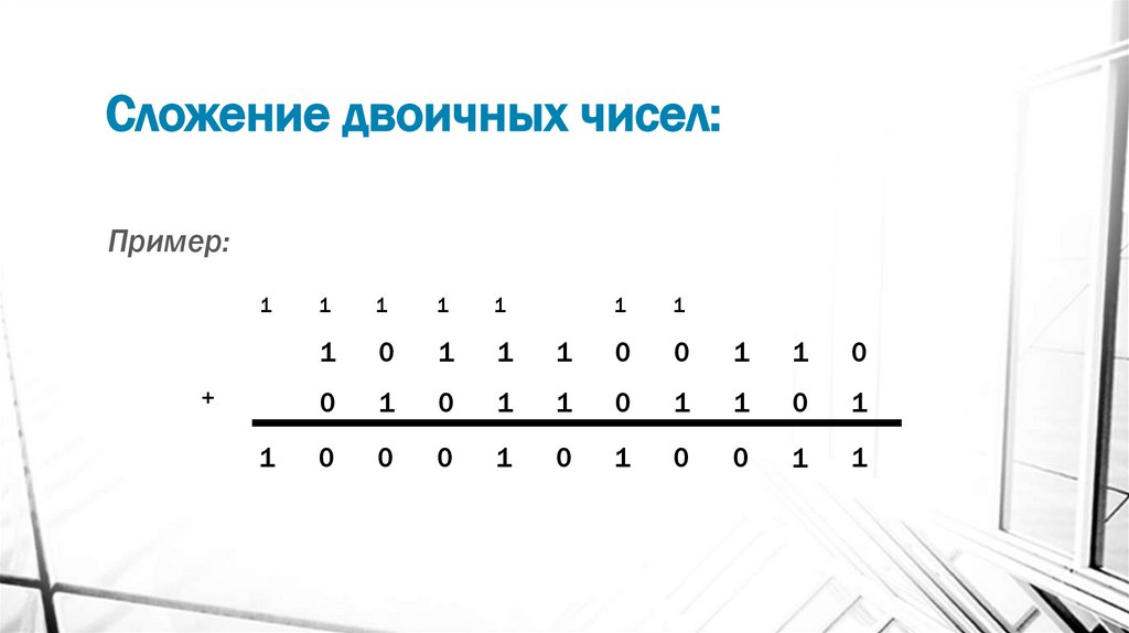 Сложение двоичных чисел: