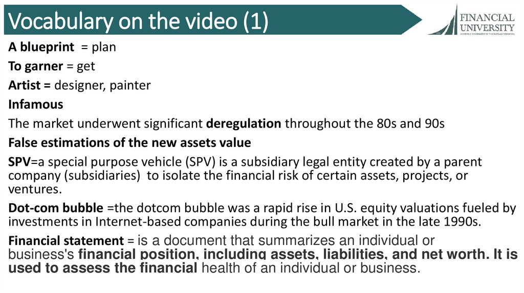Vocabulary on the video (1)
