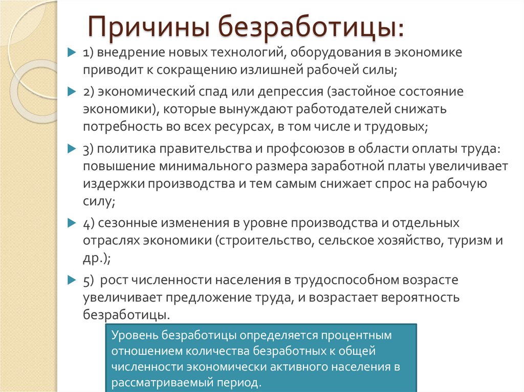 Причины безработицы: