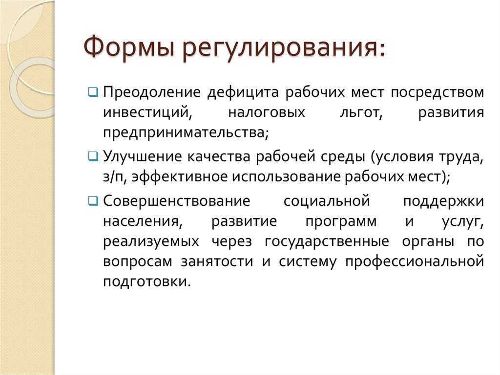 Формы регулирования: