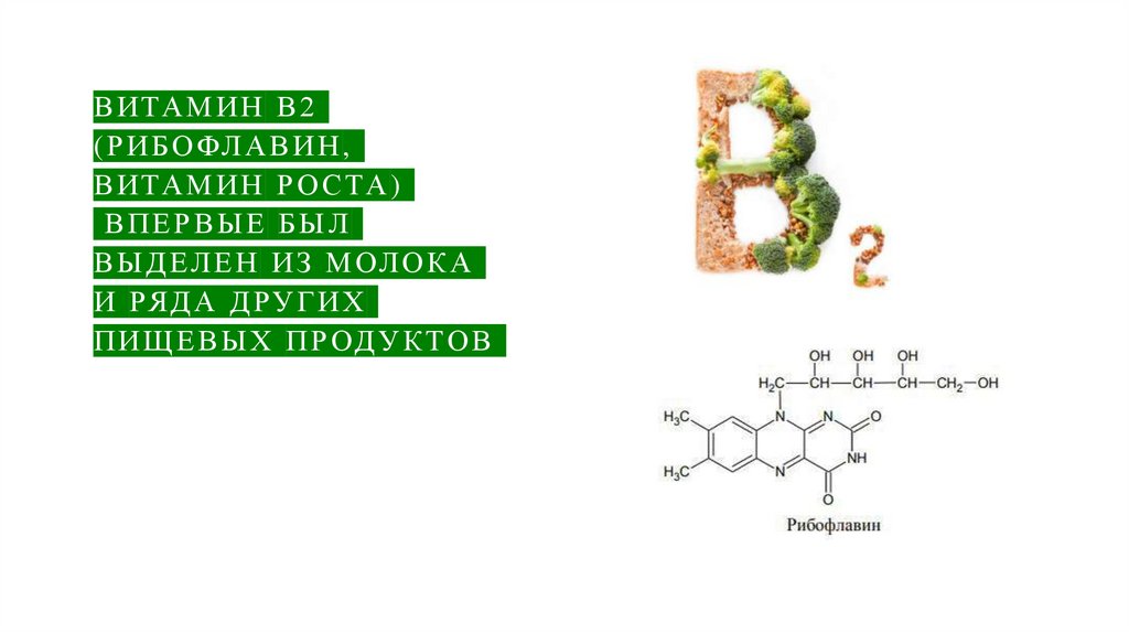 Витамин В2 (рибофлавин, витамин роста) Впервые был выделен из молока и ряда других пищевых продуктов