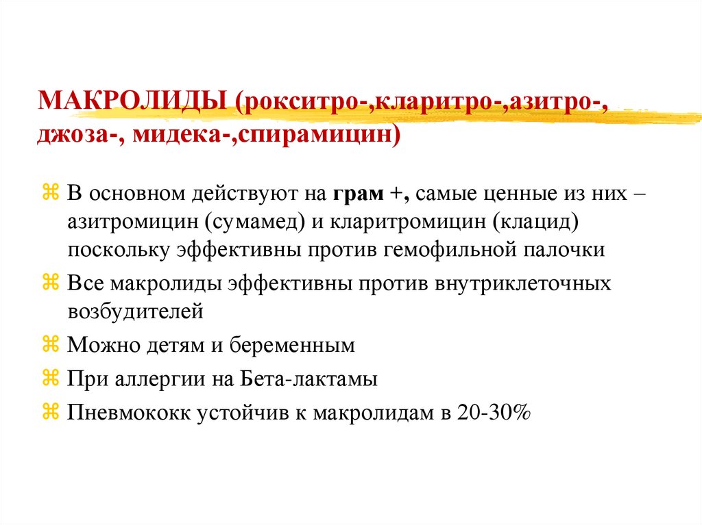 МАКРОЛИДЫ (рокситро-,кларитро-,азитро-, джоза-, мидека-,спирамицин)