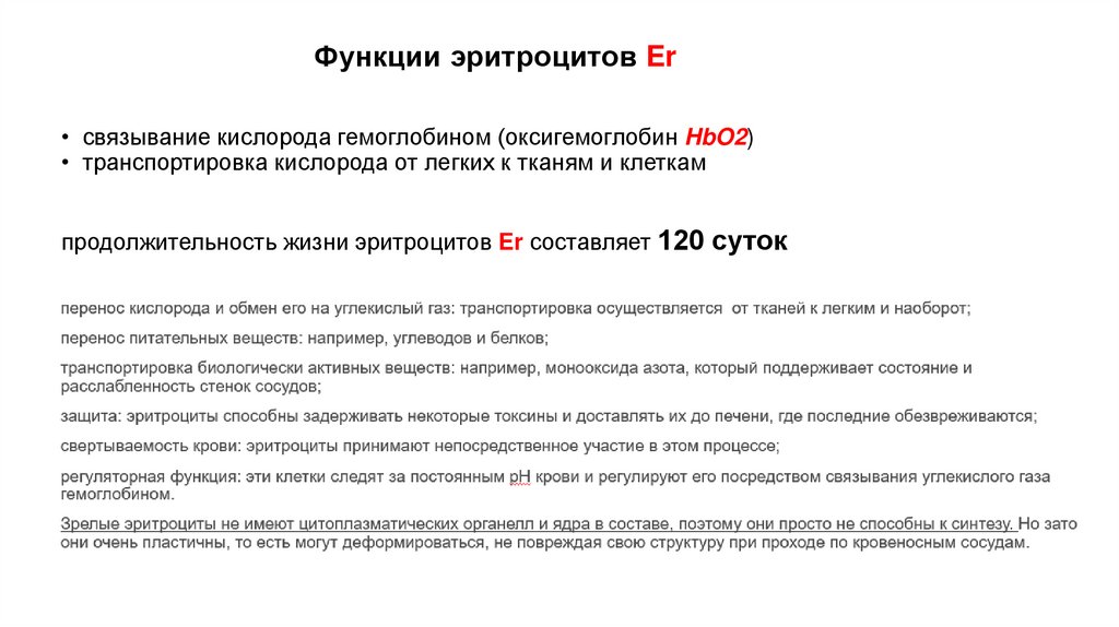 Функции эритроцитов Er