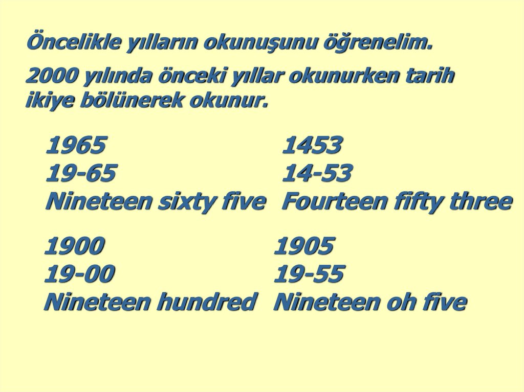 Öncelikle yılların okunuşunu öğrenelim.
