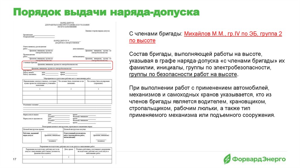 Порядок выдачи наряда-допуска