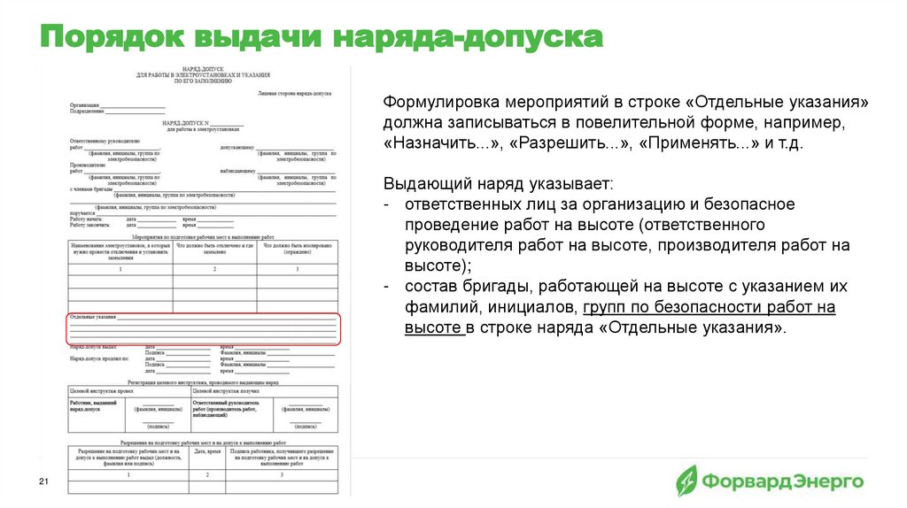 Порядок выдачи наряда-допуска