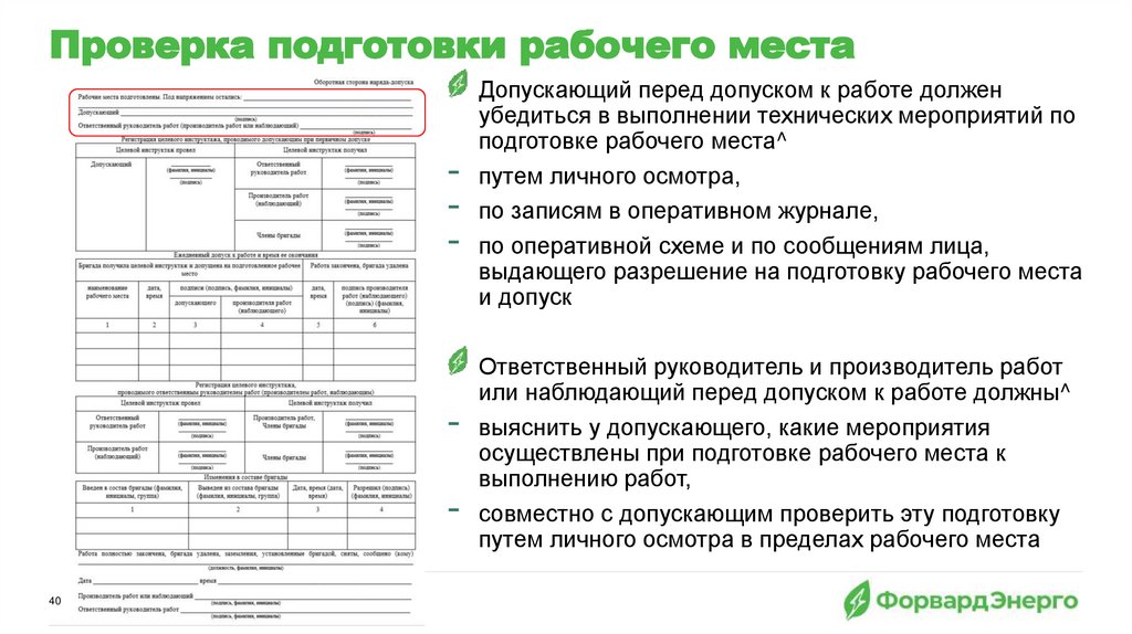 Проверка подготовки рабочего места