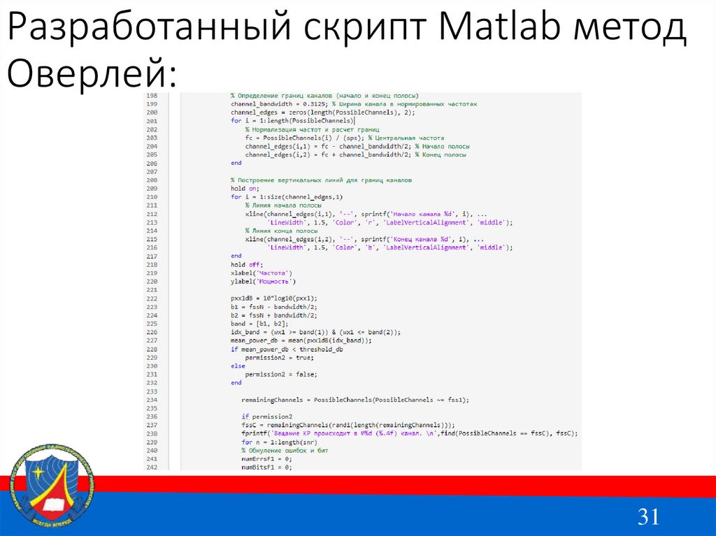 Разработанный скрипт Matlab метод Оверлей: