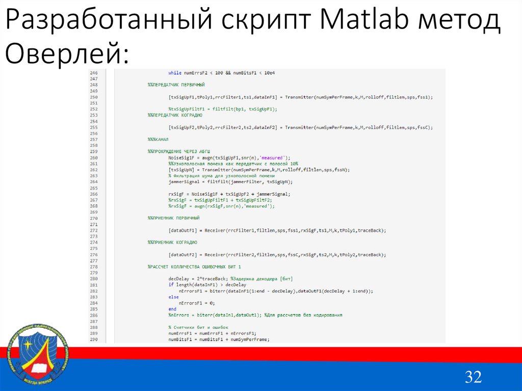 Разработанный скрипт Matlab метод Оверлей:
