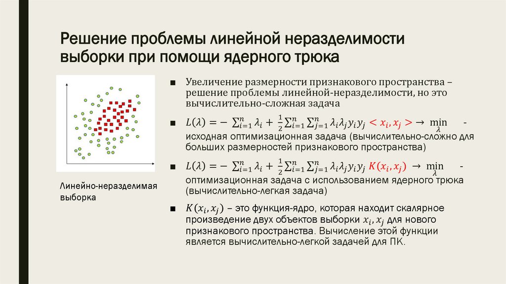 Решение проблемы линейной неразделимости выборки при помощи ядерного трюка