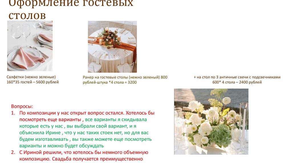 Оформление гостевых столов