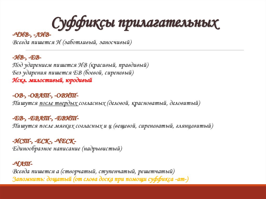 Суффиксы прилагательных