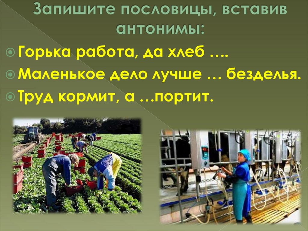 Запишите пословицы, вставив антонимы:
