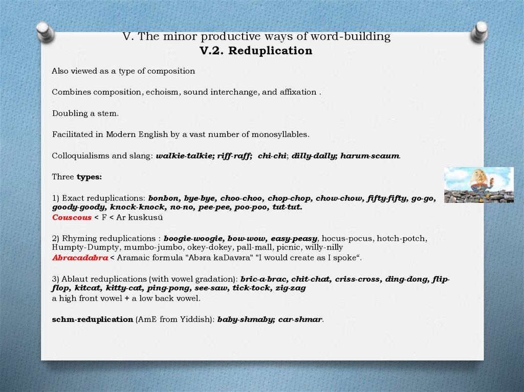V. The minor productive ways of word-building V.2. Reduplication