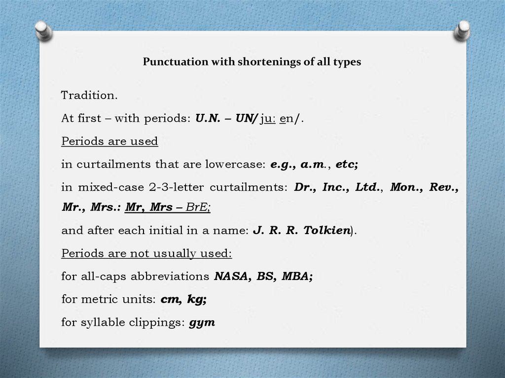 Punctuation with shortenings of all types