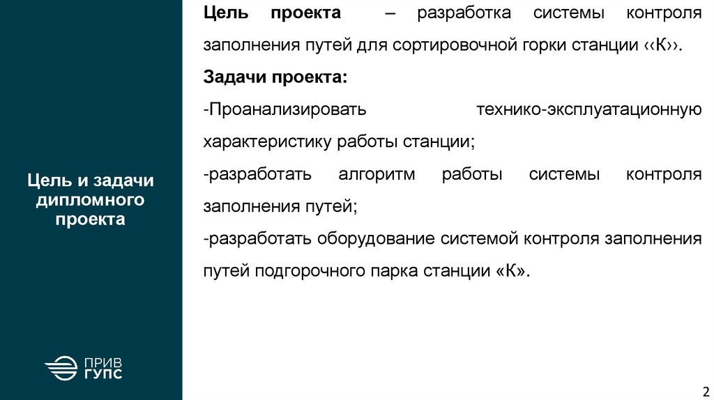 Цель и задачи дипломного проекта