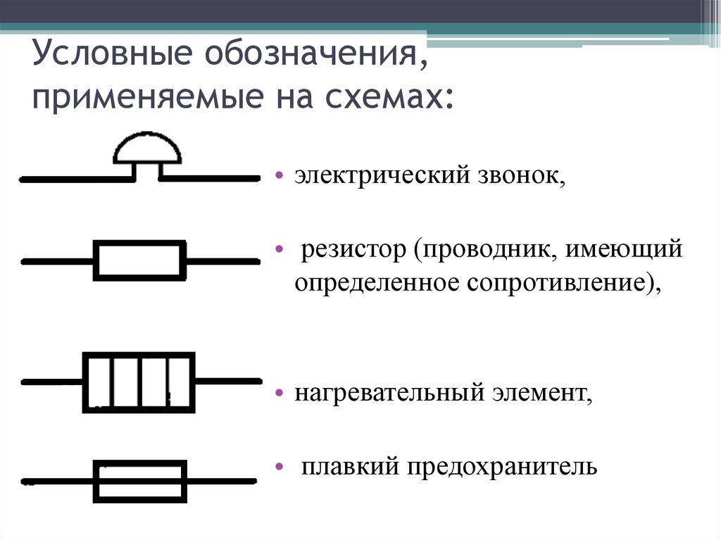 Условные обозначения, применяемые на схемах: