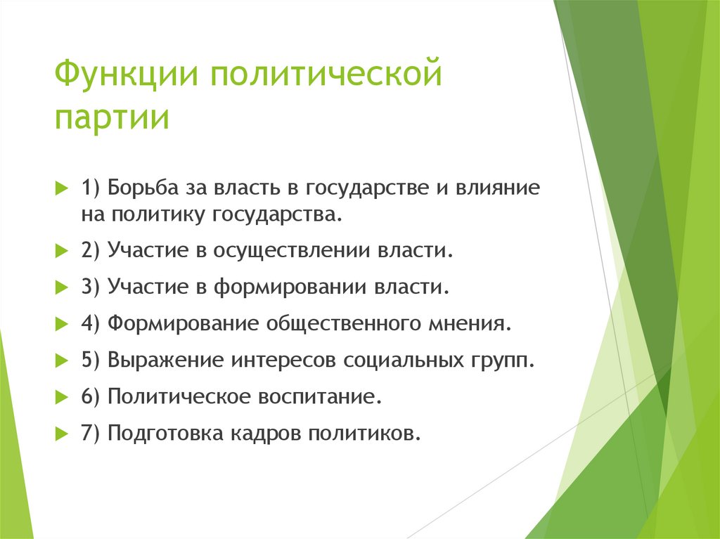 Функции политической партии