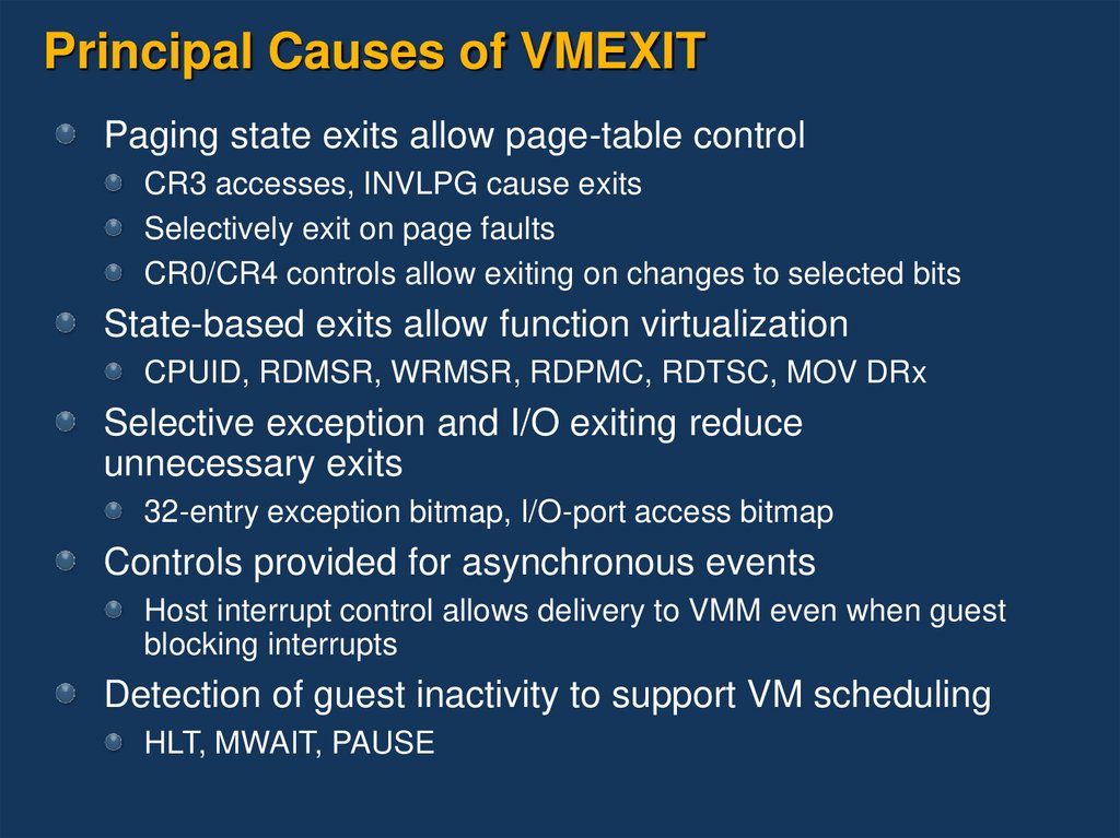 Principal Causes of VMEXIT