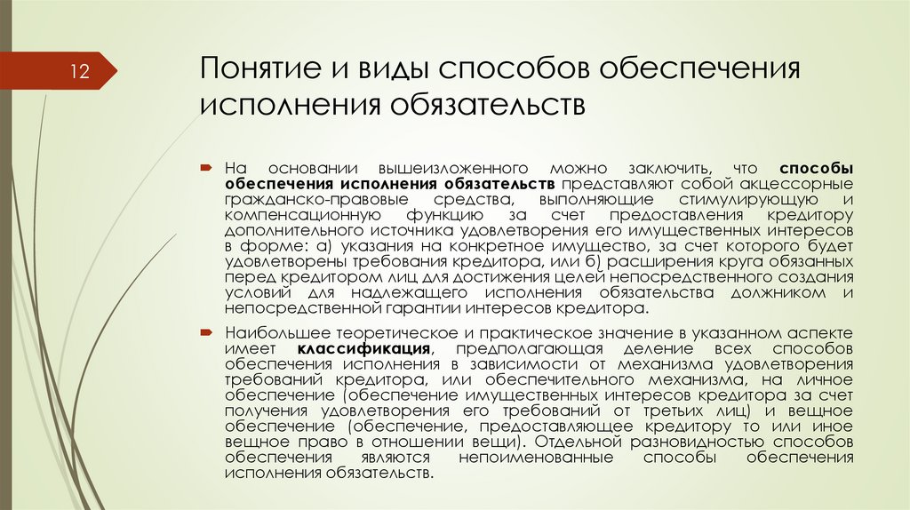 Понятие и виды способов обеспечения исполнения обязательств