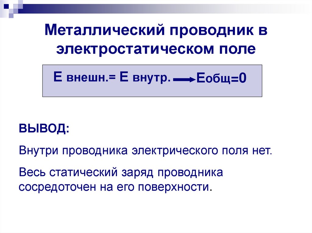 Металлический проводник в электростатическом поле