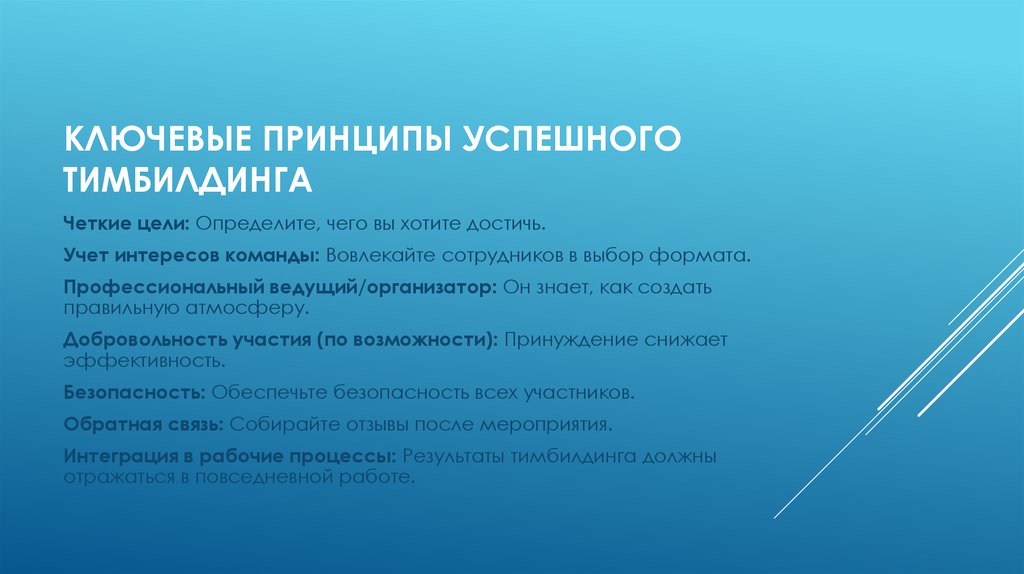 Ключевые принципы успешного тимбилдинга