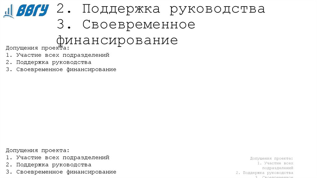 Допущения проекта