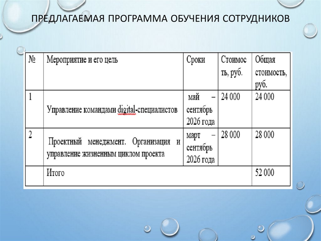Предлагаемая программа обучения сотрудников