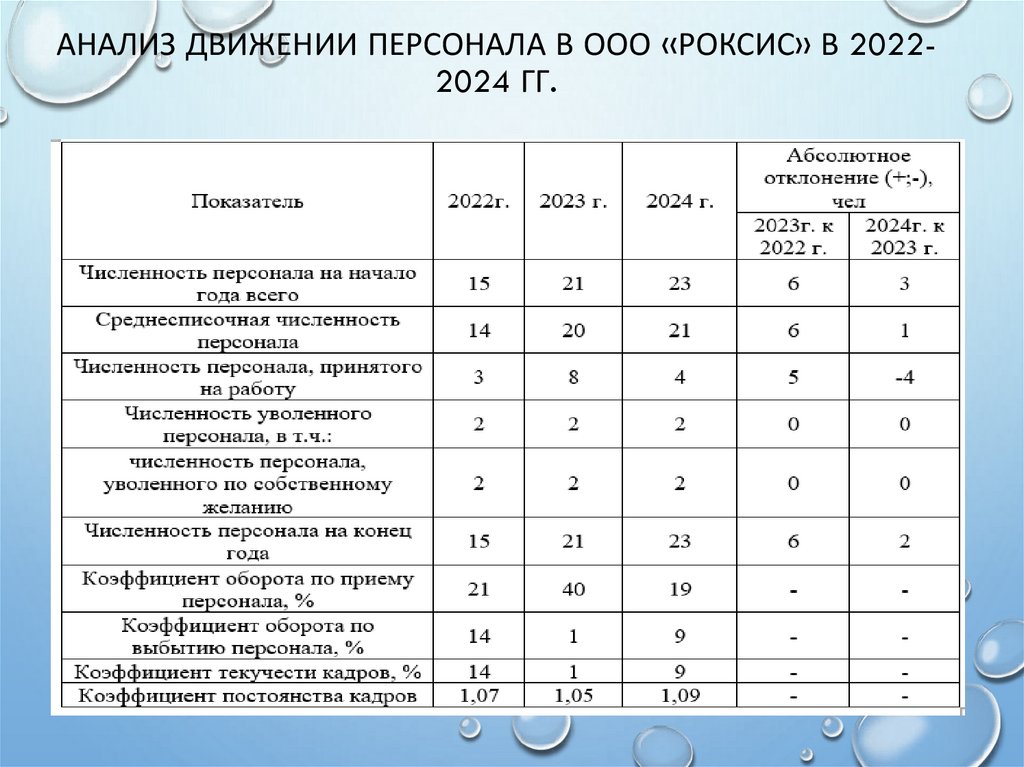 Анализ движении персонала в ООО «Роксис» в 2022-2024 гг.