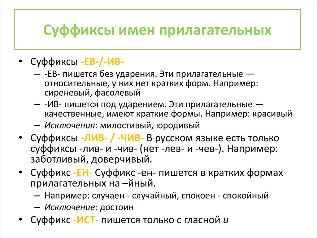 Суффиксы имен прилагательных