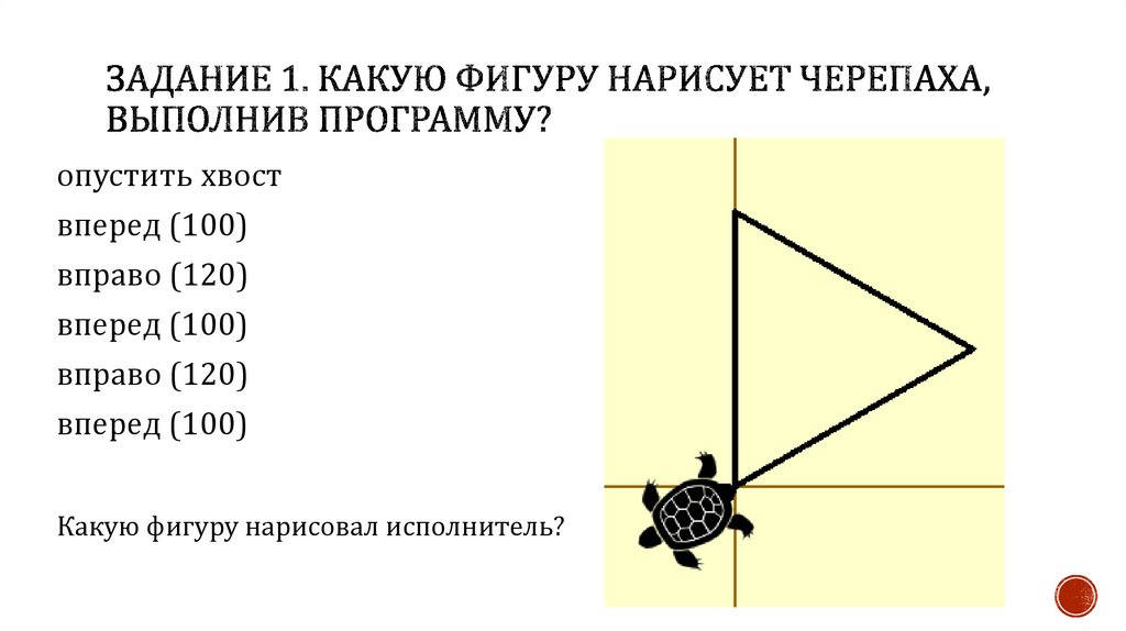Задание 1. Какую фигуру нарисует Черепаха, выполнив программу?