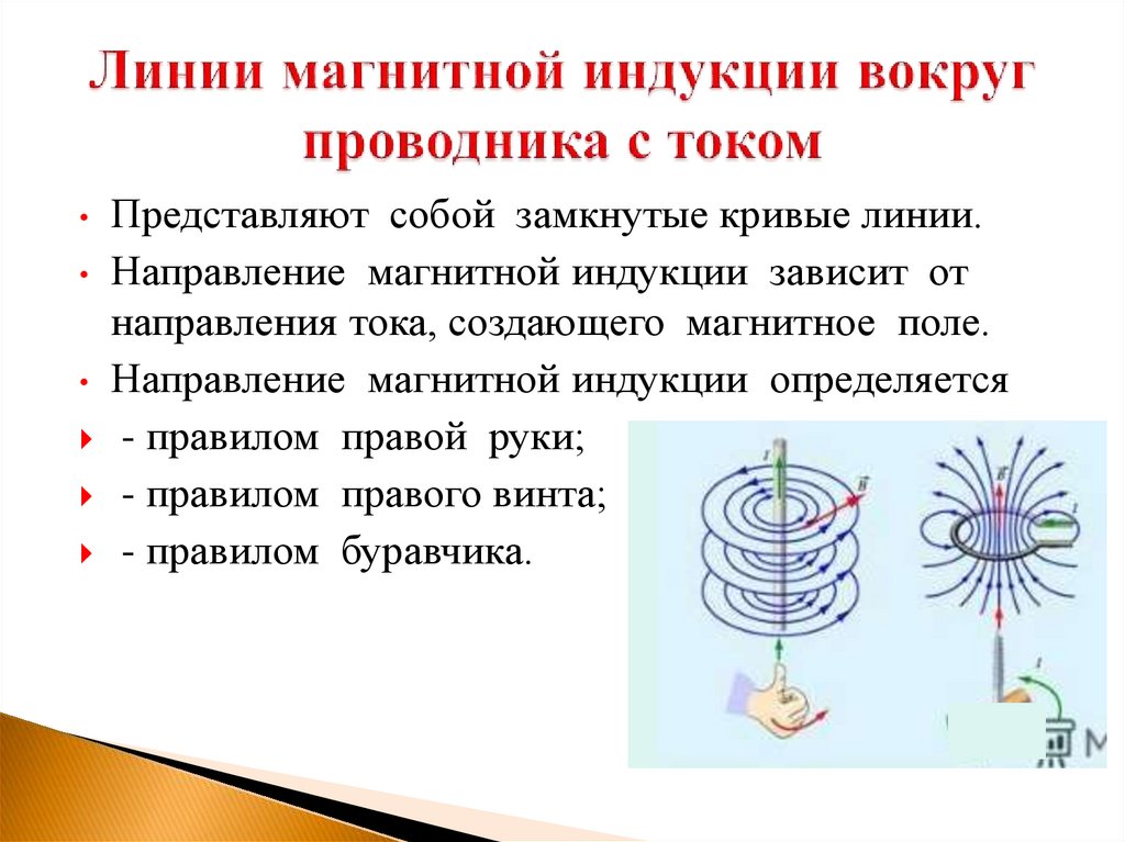 Линии магнитной индукции вокруг проводника с током