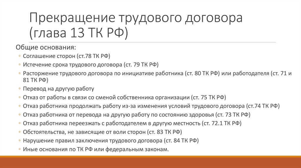 Прекращение трудового договора (глава 13 ТК РФ)