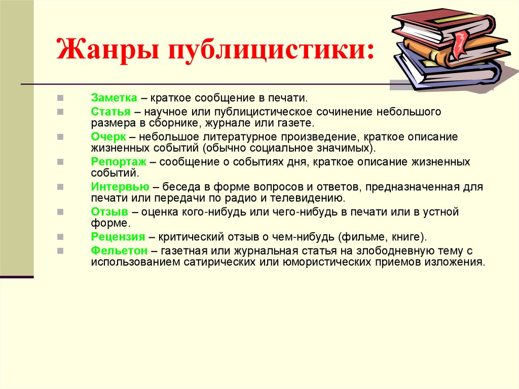 Жанры публицистики: